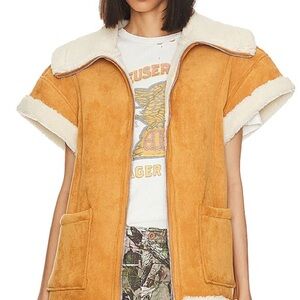 Women's Shearling-Lined Sleeveless Jacket - Orange